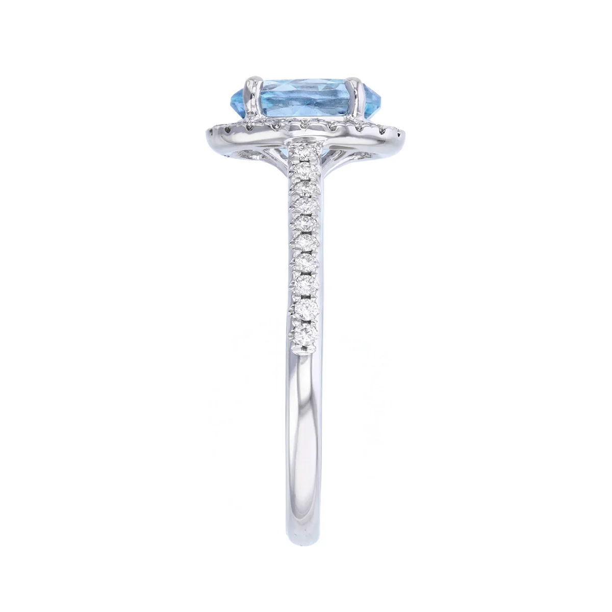 Heirloom Collection 1.35ct Aquamarine and 0.27ct Diamond Halo Shoulder Set Ring | Platinum - Image 4