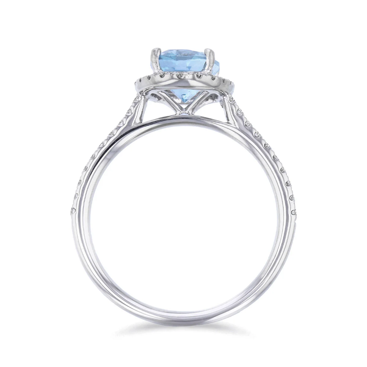 Heirloom Collection 1.35ct Aquamarine and 0.27ct Diamond Halo Shoulder Set Ring | Platinum - Image 5