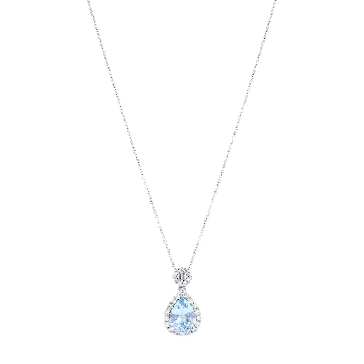 Heirloom Collection 1.41ct Pear Cut Aquamarine and 0.36ct Diamond Halo Necklace | 18K White Gold - Image 2