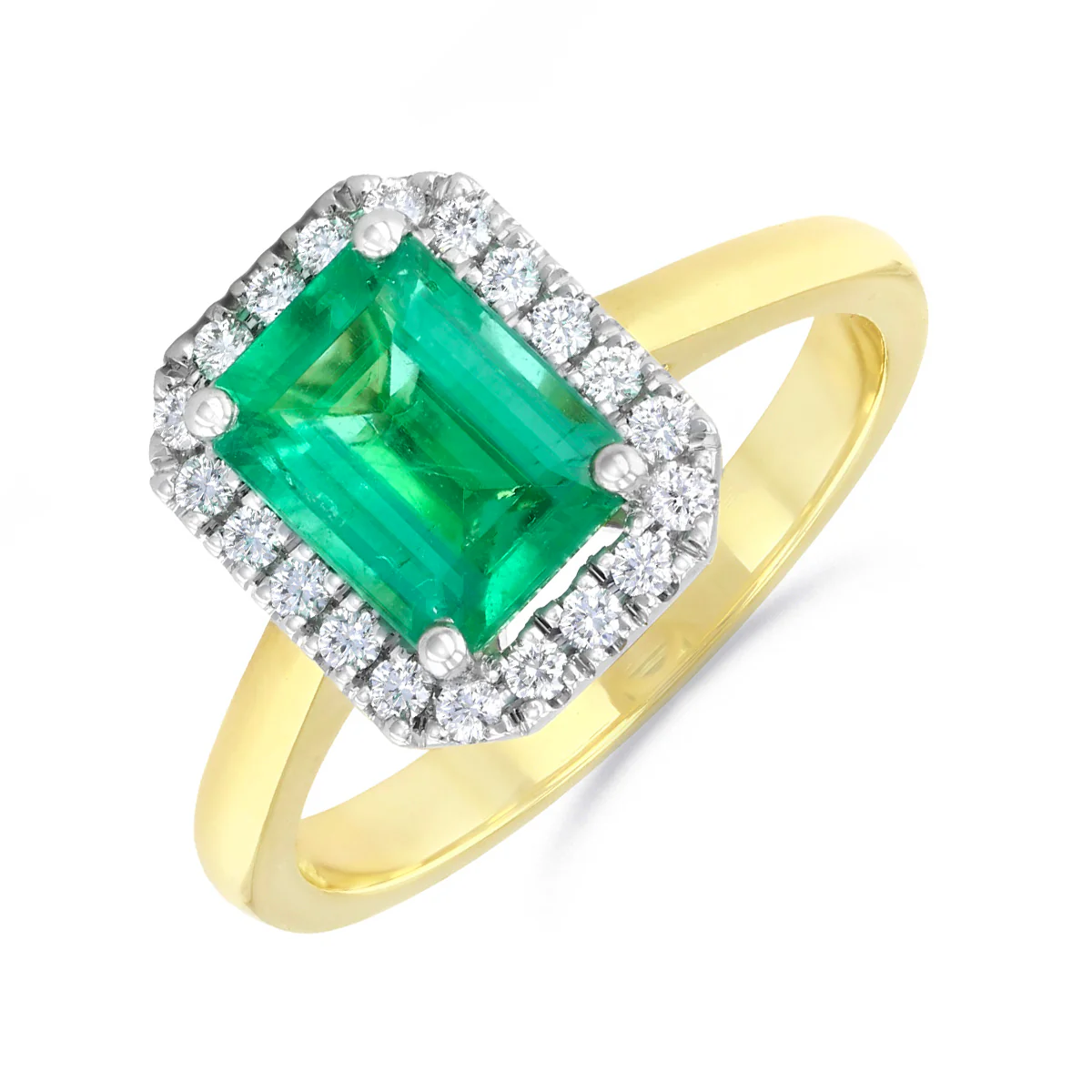 Heirloom Collection 1.45ct Brazilian Emerald-Cut Emerald and 0.20ct Diamond Halo Ring | 18K Yellow Gold