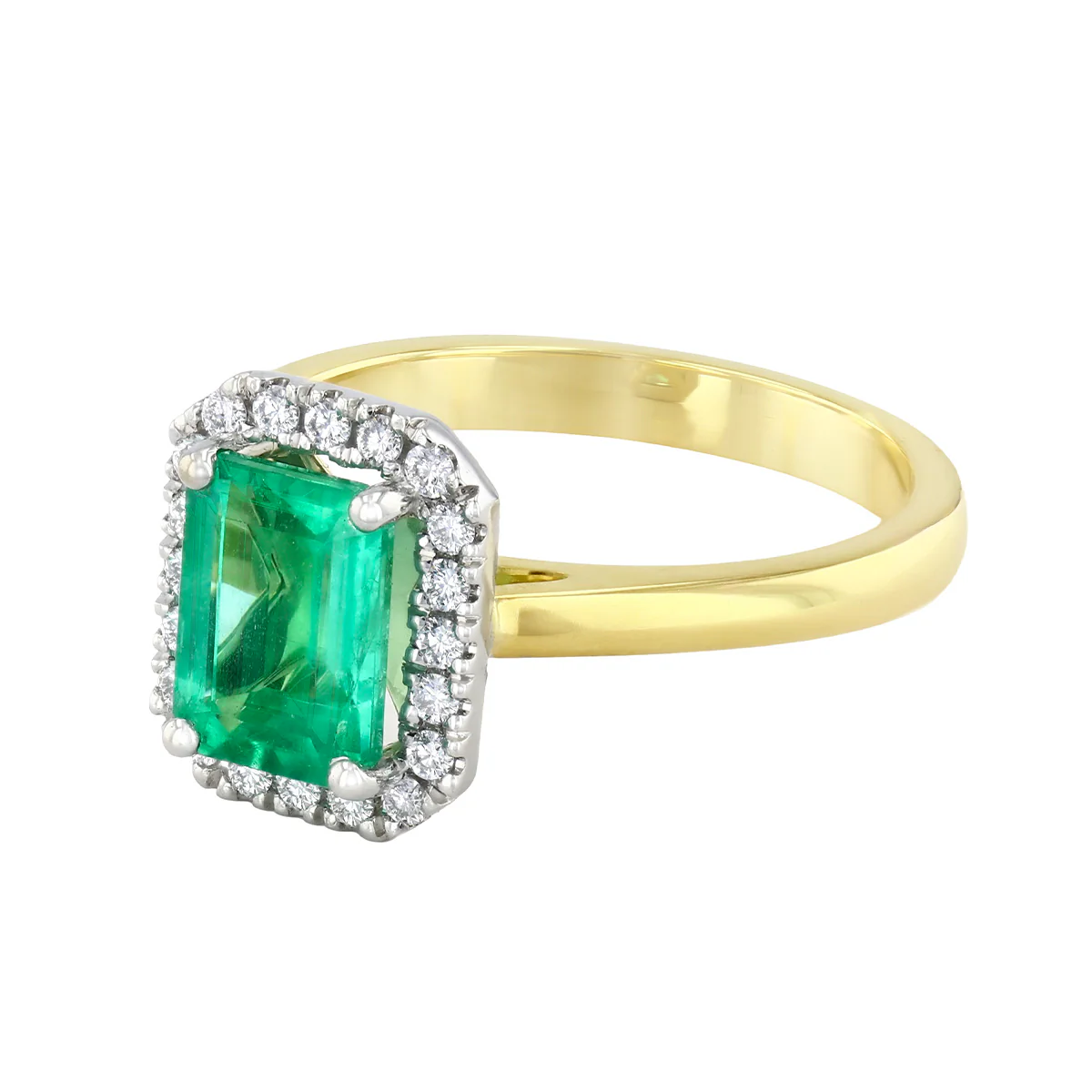 Heirloom Collection 1.45ct Brazilian Emerald-Cut Emerald and 0.20ct Diamond Halo Ring | 18K Yellow Gold - Image 3