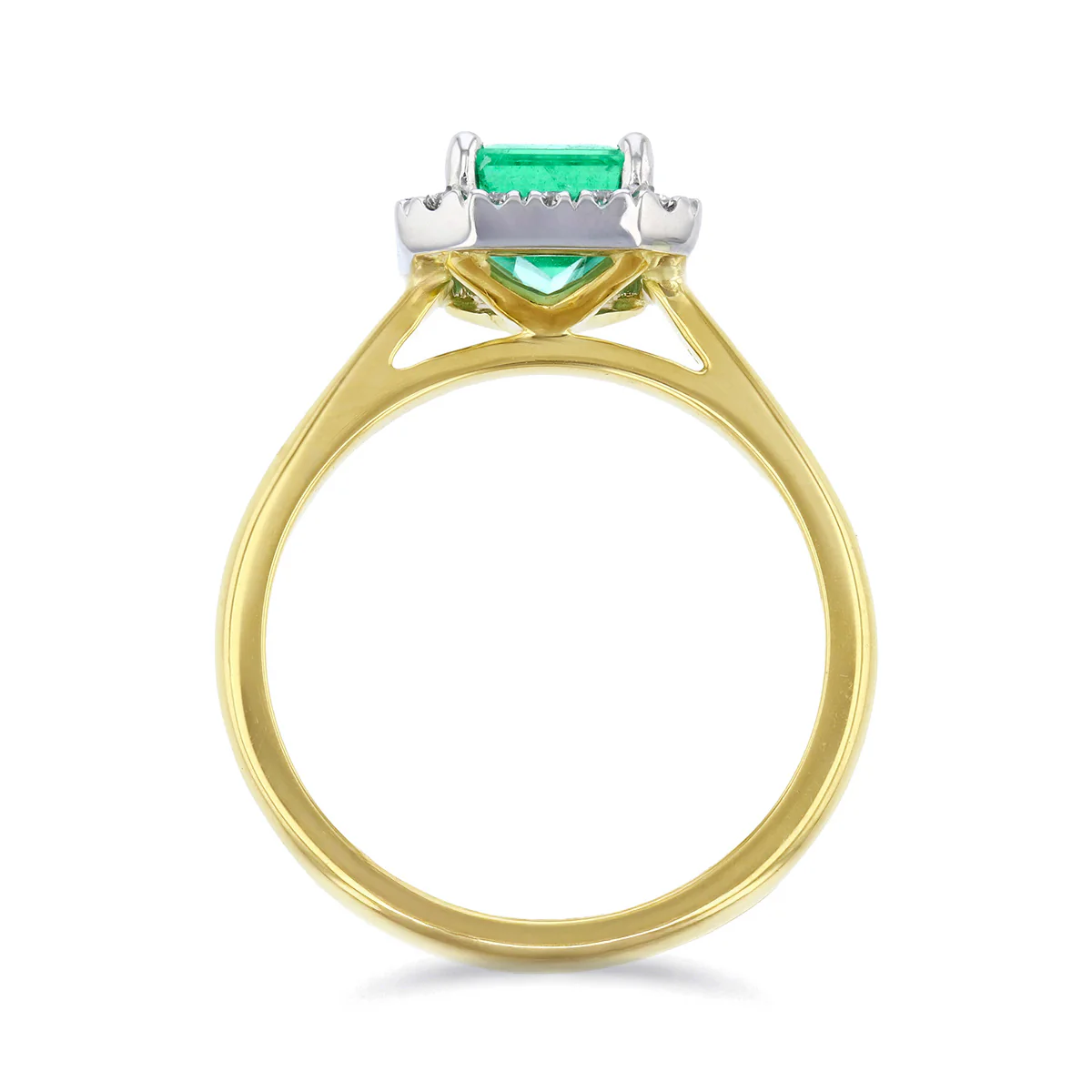 Heirloom Collection 1.45ct Brazilian Emerald-Cut Emerald and 0.20ct Diamond Halo Ring | 18K Yellow Gold - Image 5