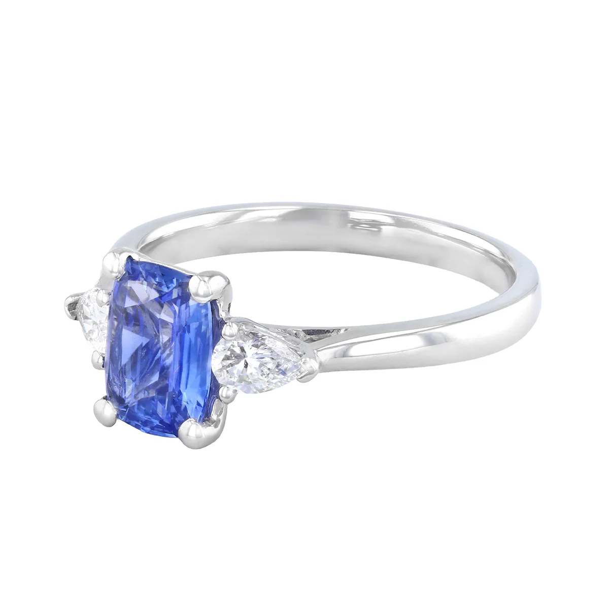 Heirloom Collection 1.46ct Sapphire and 0.30ct Pear Cut Diamond Three Stone Ring | Platinum - Image 3