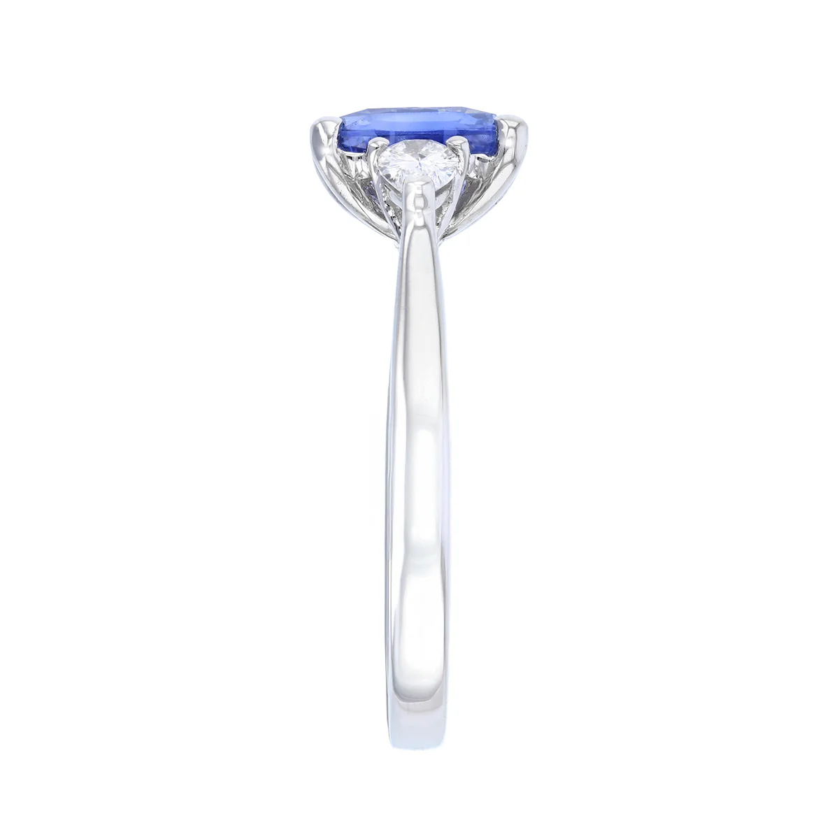 Heirloom Collection 1.46ct Sapphire and 0.30ct Pear Cut Diamond Three Stone Ring | Platinum - Image 4