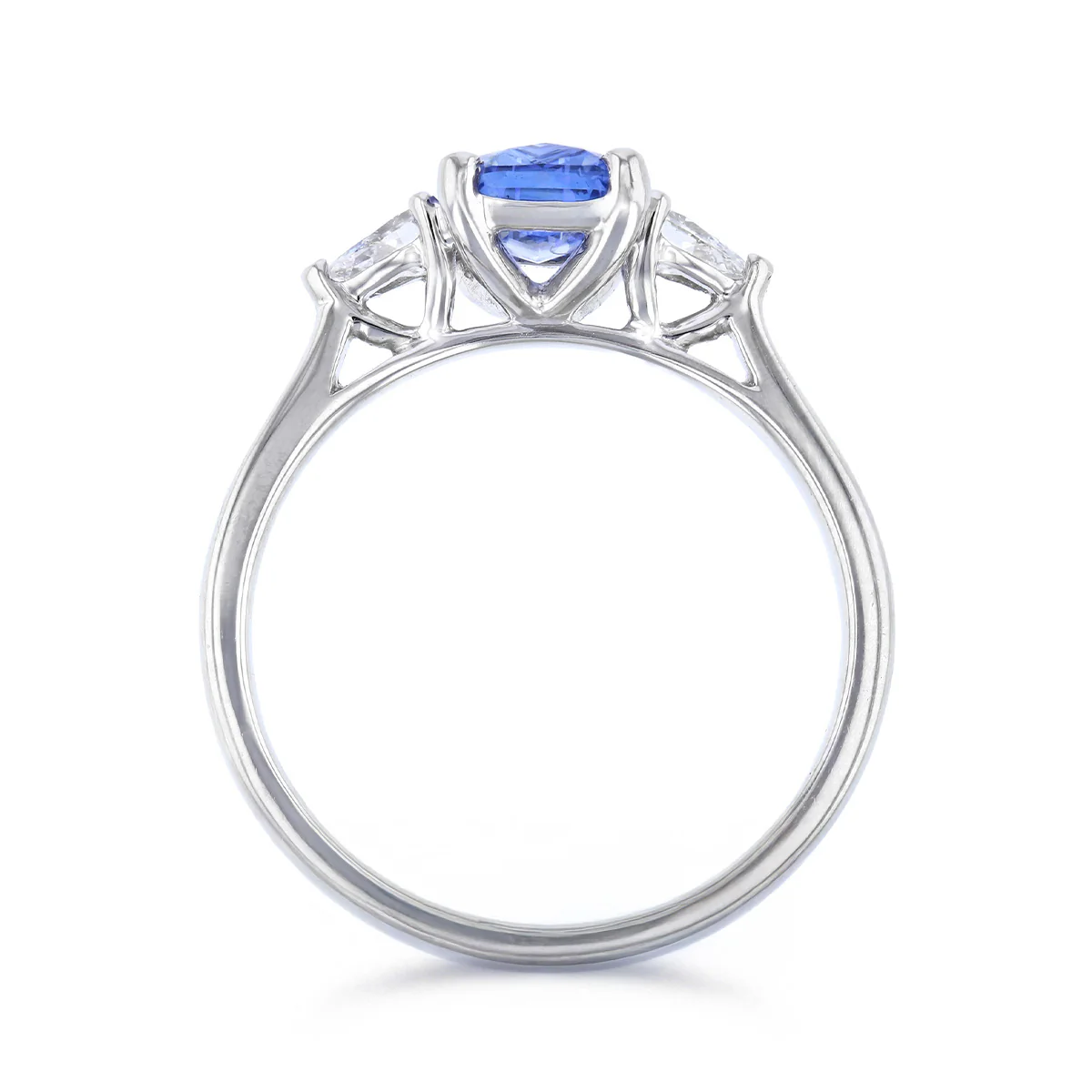 Heirloom Collection 1.46ct Sapphire and 0.30ct Pear Cut Diamond Three Stone Ring | Platinum - Image 5