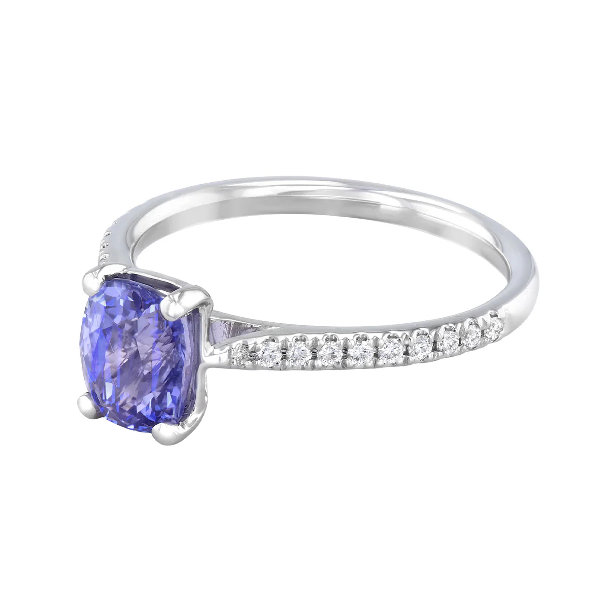 Heirloom Collection 1.60ct Cushion Cut Lilac Sapphire and 0.13ct Diamond Set Shoulder Solitaire Ring | Platinum - Image 3