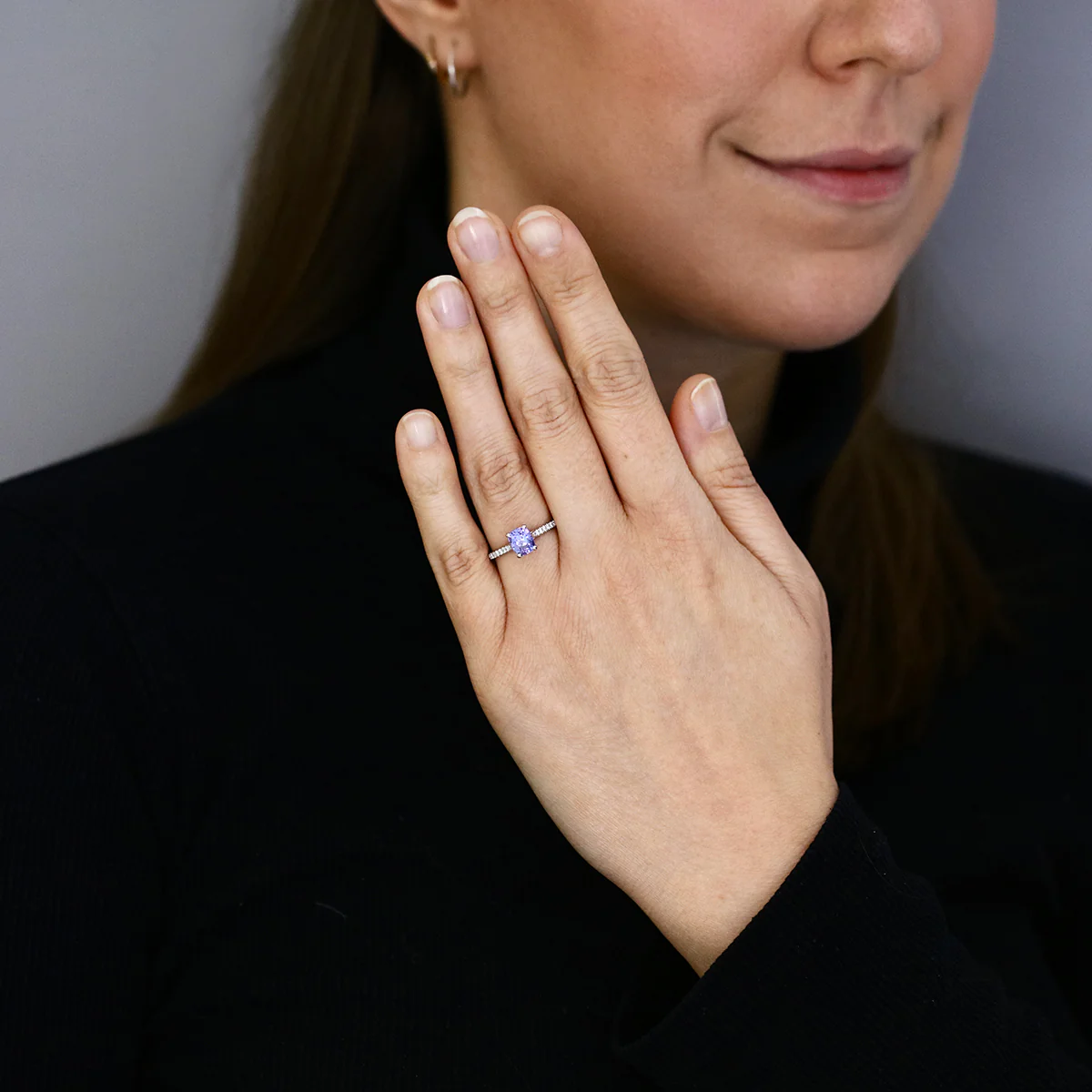 Heirloom Collection 1.60ct Cushion Cut Lilac Sapphire and 0.13ct Diamond Set Shoulder Solitaire Ring | Platinum - Image 6