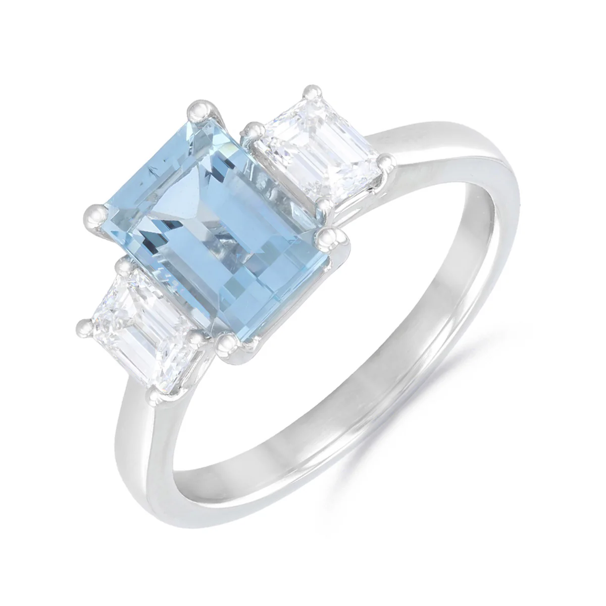 Heirloom Collection 1.70ct Aquamarine & 0.70ct Emerald Cut Diamond Three Stone Ring | Platinum