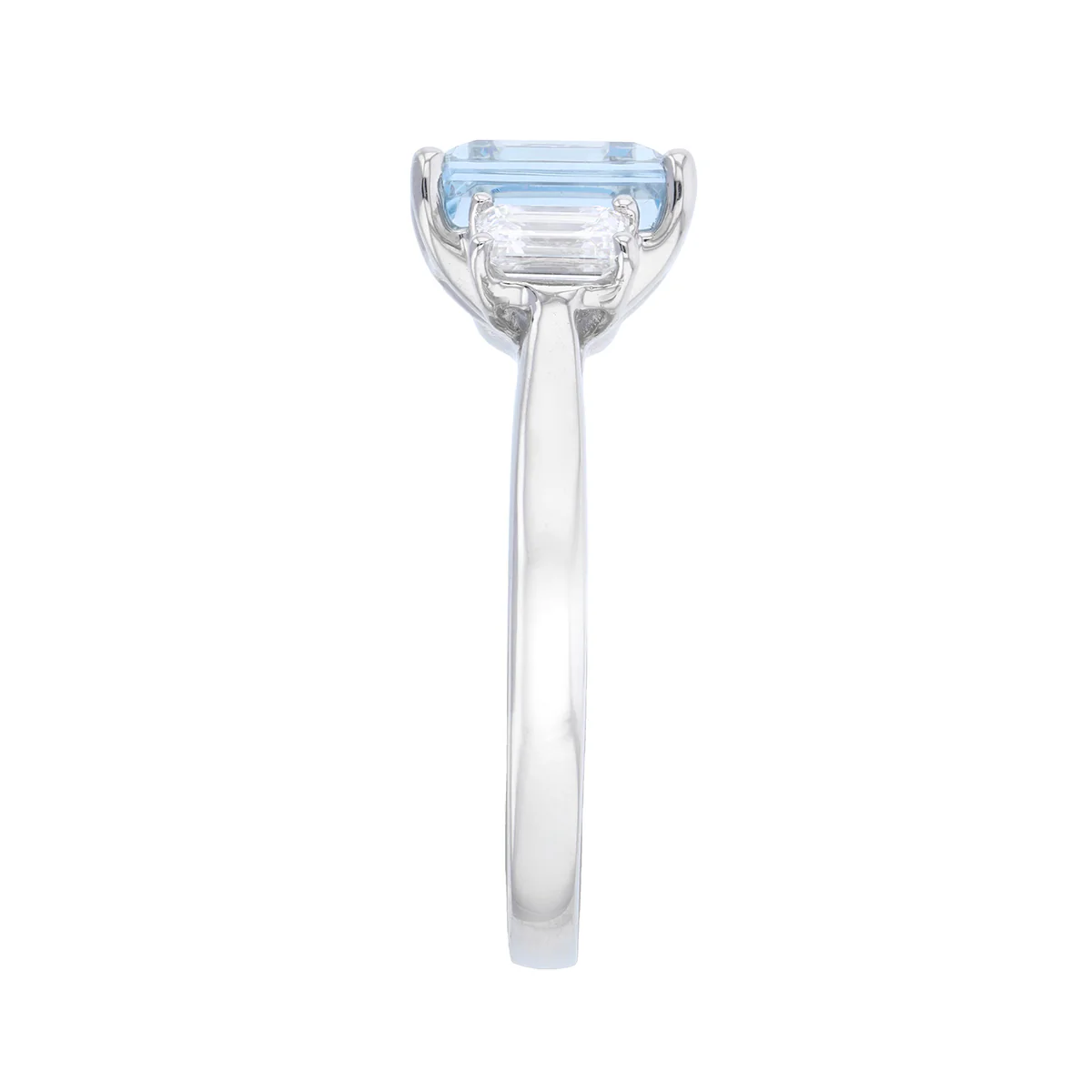 Heirloom Collection 1.70ct Aquamarine & 0.70ct Emerald Cut Diamond Three Stone Ring | Platinum - Image 4