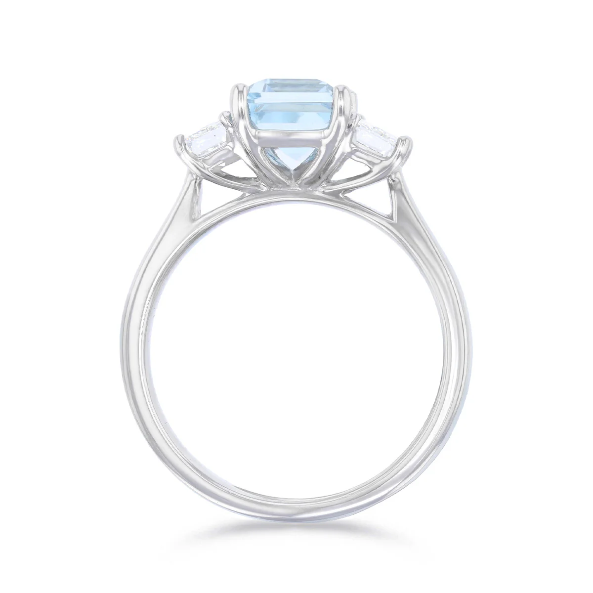 Heirloom Collection 1.70ct Aquamarine & 0.70ct Emerald Cut Diamond Three Stone Ring | Platinum - Image 5