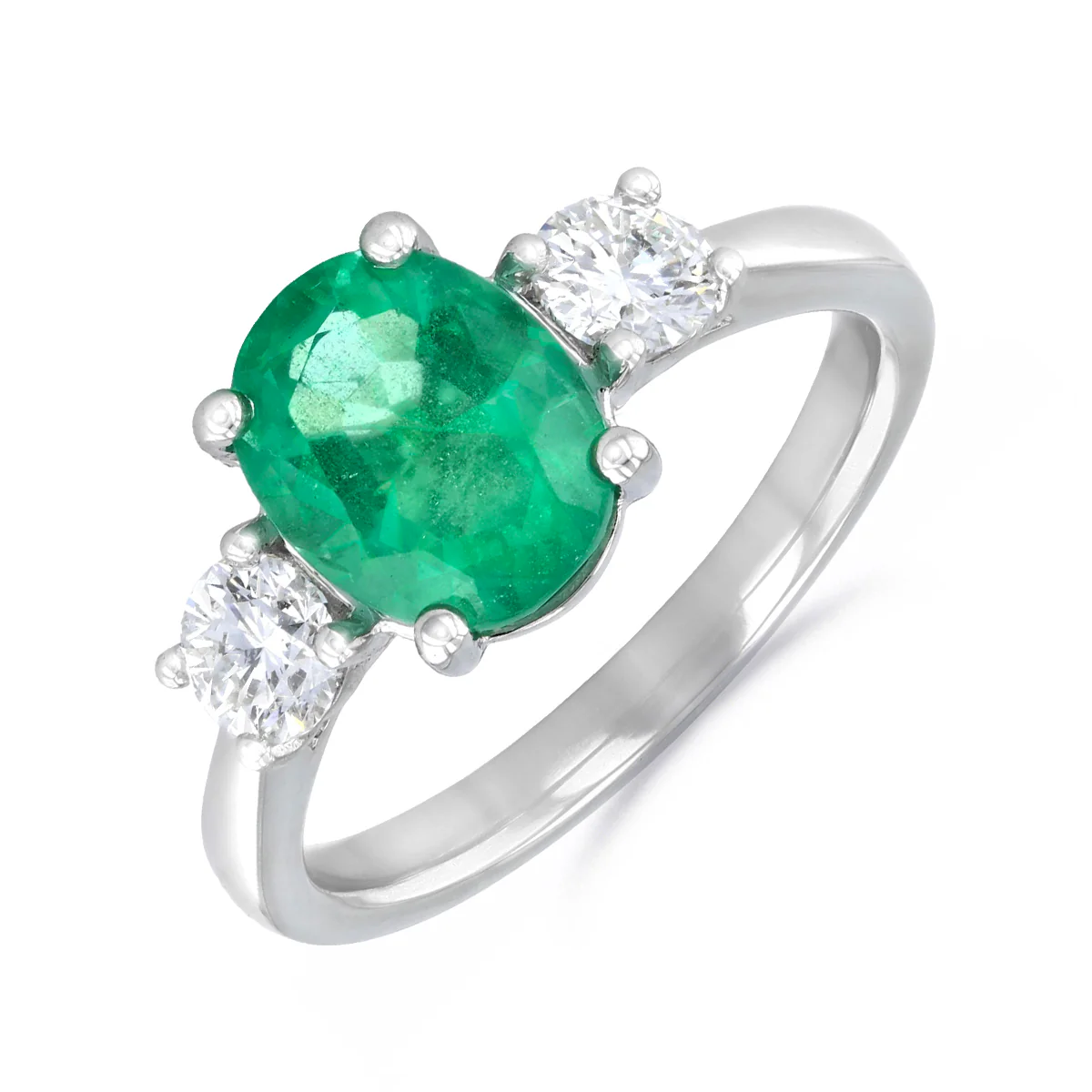 Heirloom Collection 1.85ct Brazilian Oval Emerald and 0.50ct Diamond Three Stone Ring | Platinum