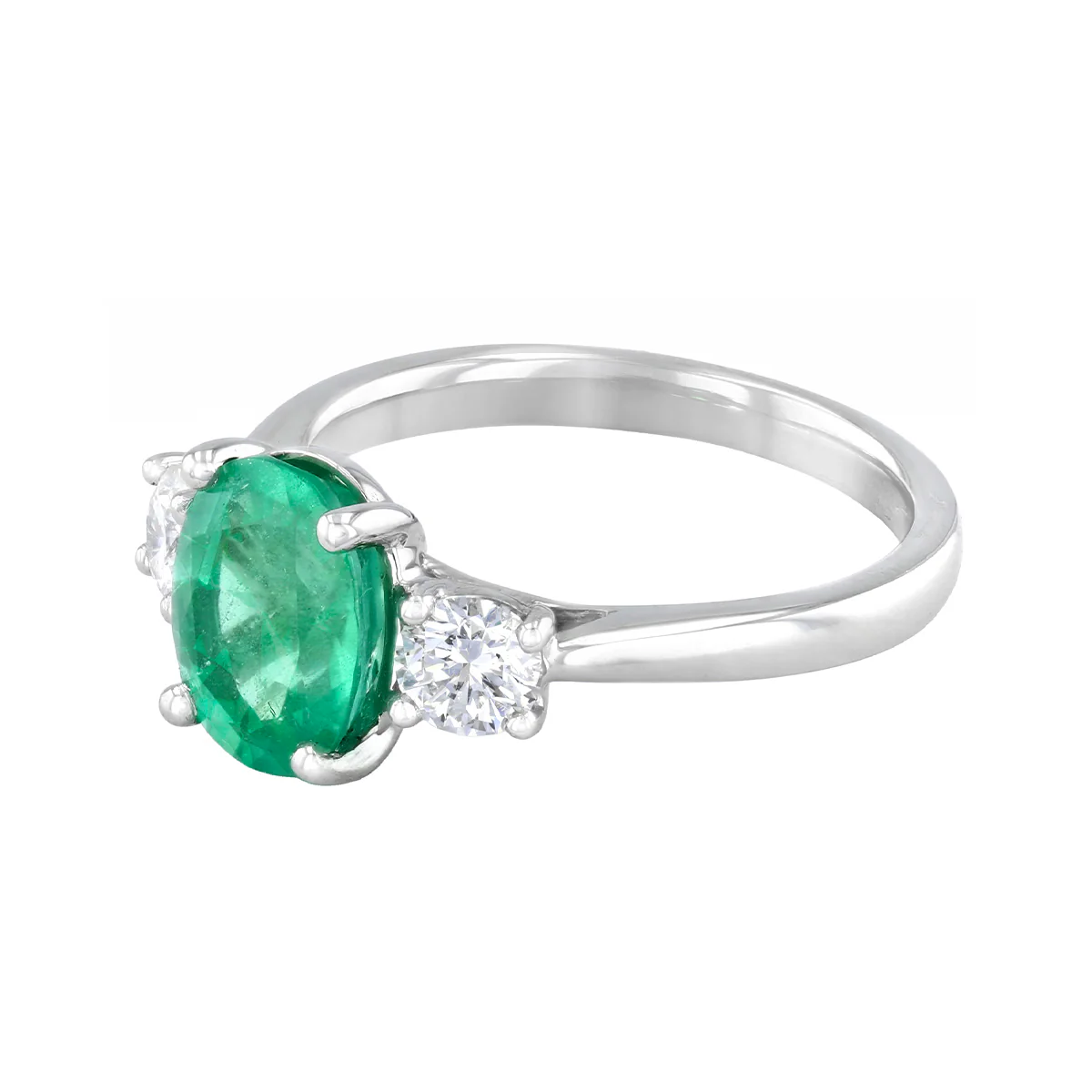Heirloom Collection 1.85ct Brazilian Oval Emerald and 0.50ct Diamond Three Stone Ring | Platinum - Image 3