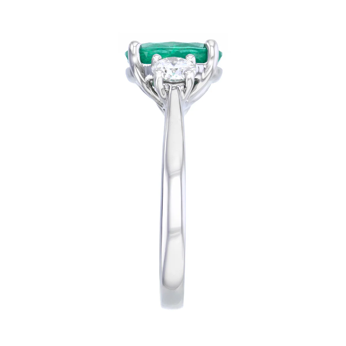 Heirloom Collection 1.85ct Brazilian Oval Emerald and 0.50ct Diamond Three Stone Ring | Platinum - Image 4