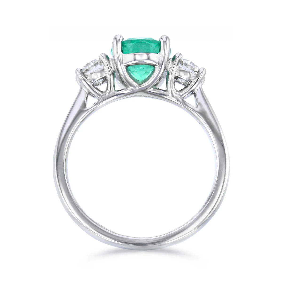 Heirloom Collection 1.85ct Brazilian Oval Emerald and 0.50ct Diamond Three Stone Ring | Platinum - Image 5