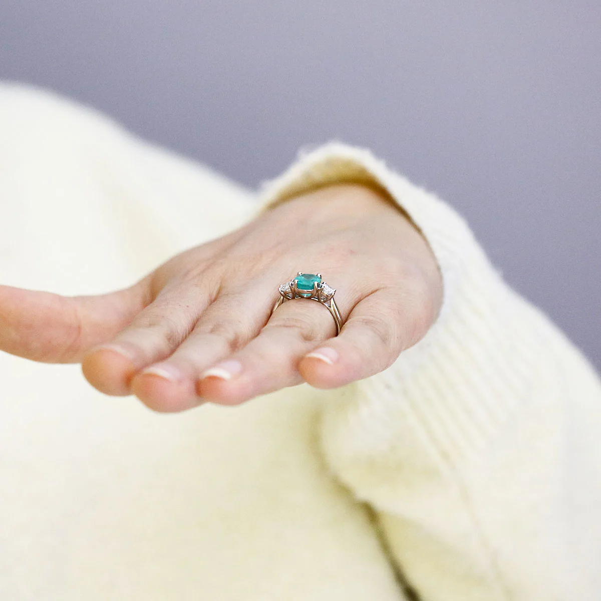 Heirloom Collection 1.85ct Brazilian Oval Emerald and 0.50ct Diamond Three Stone Ring | Platinum - Image 8