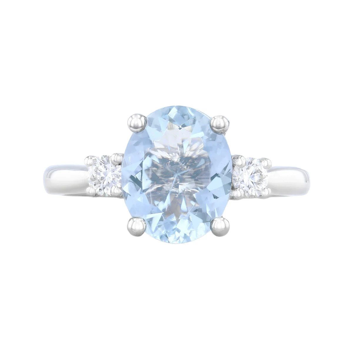 Heirloom Collection 1.95ct Oval Aquamarine and 0.22ct Diamond Three Stone Ring | Platinum - Image 2
