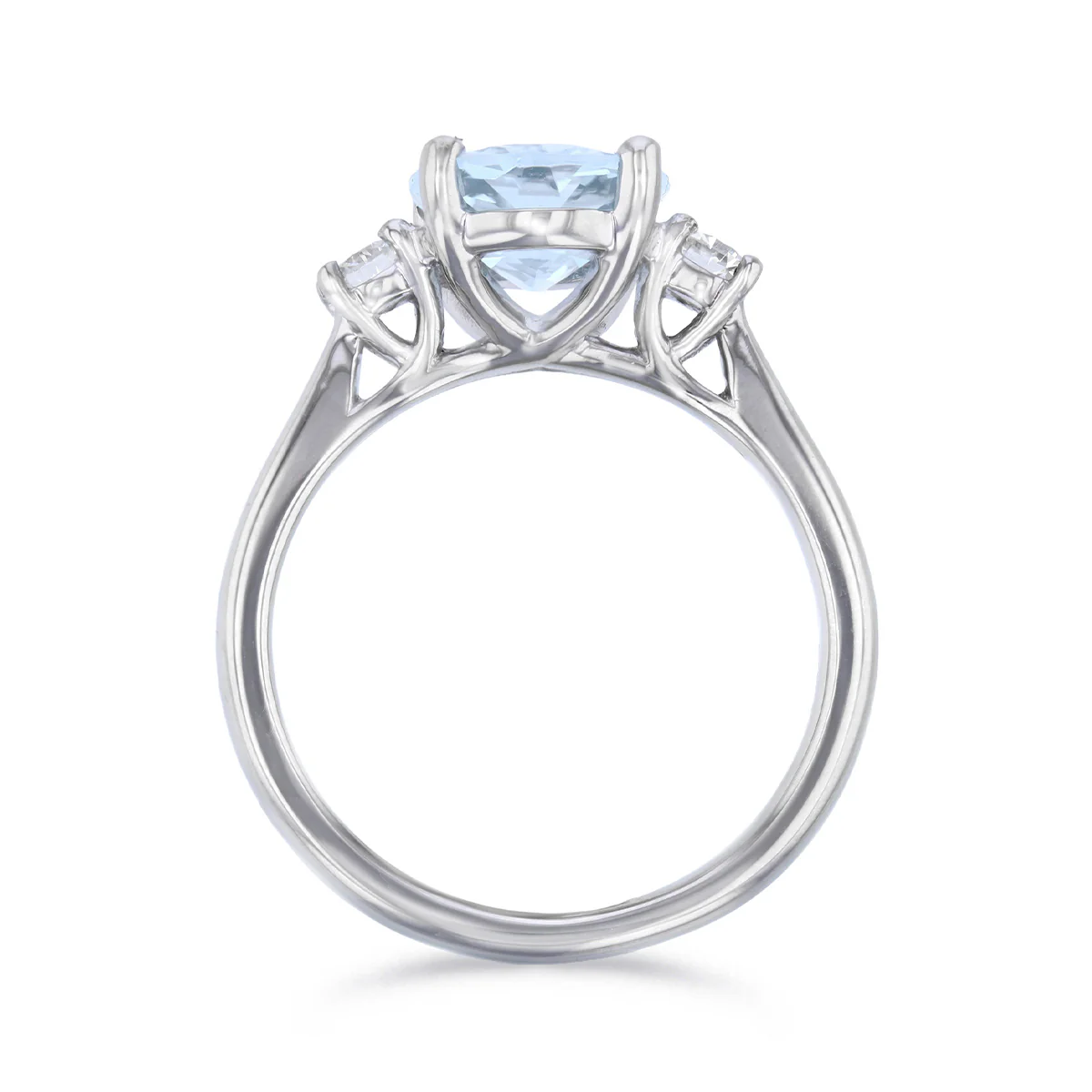 Heirloom Collection 1.95ct Oval Aquamarine and 0.22ct Diamond Three Stone Ring | Platinum - Image 5