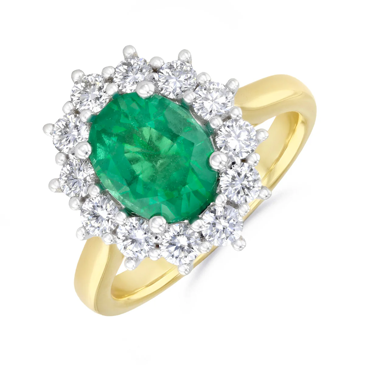 Heirloom Collection 1.96ct Oval Brazilian Emerald and 0.87ct Diamond Cluster Ring | 18K Yellow Gold