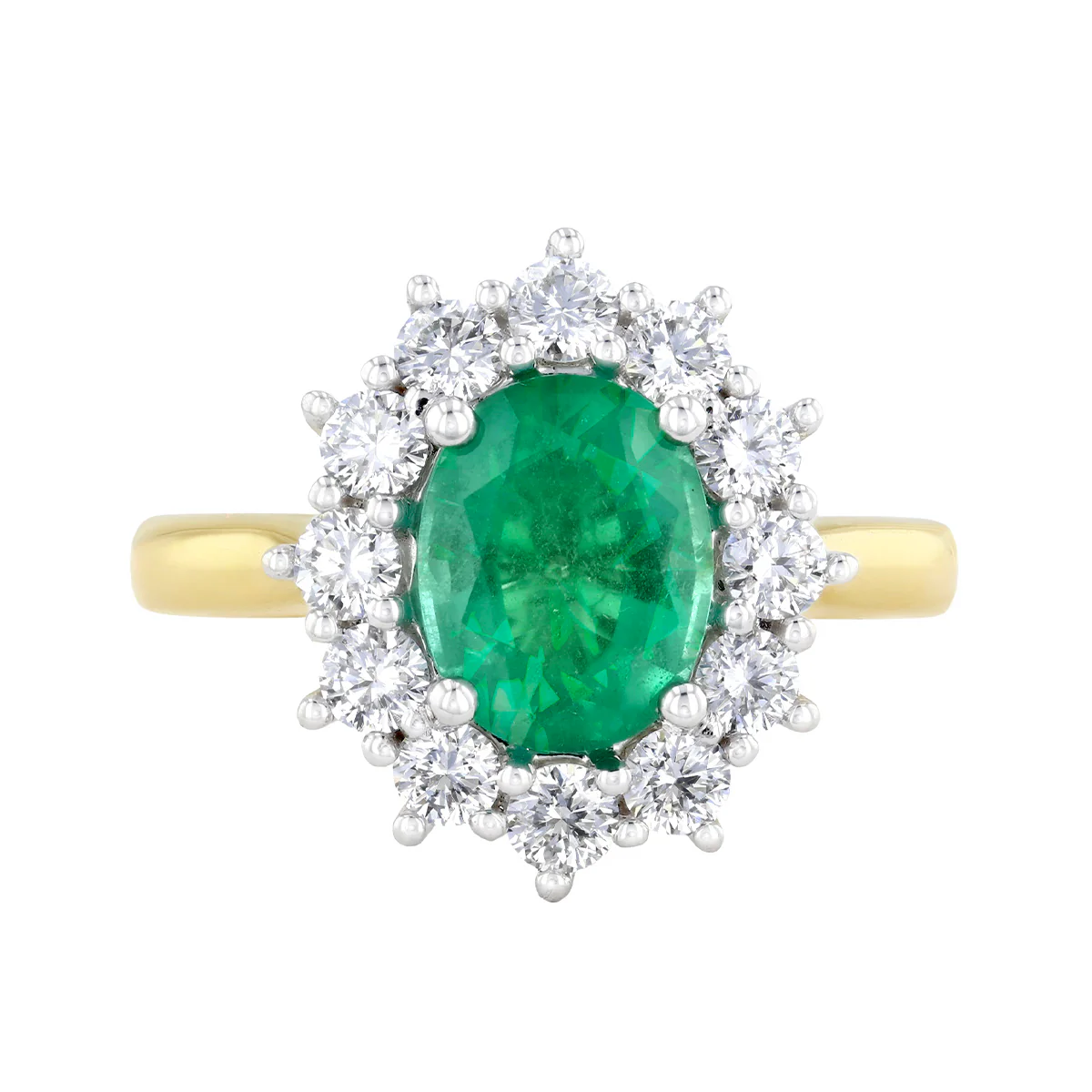 Heirloom Collection 1.96ct Oval Brazilian Emerald and 0.87ct Diamond Cluster Ring | 18K Yellow Gold - Image 2