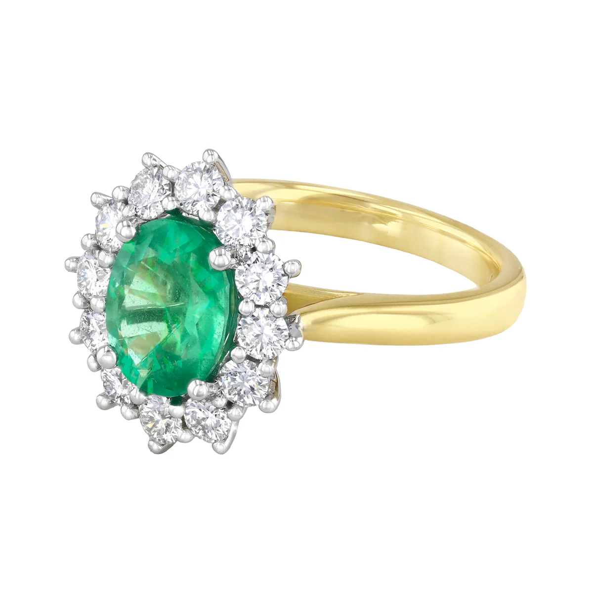 Heirloom Collection 1.96ct Oval Brazilian Emerald and 0.87ct Diamond Cluster Ring | 18K Yellow Gold - Image 3