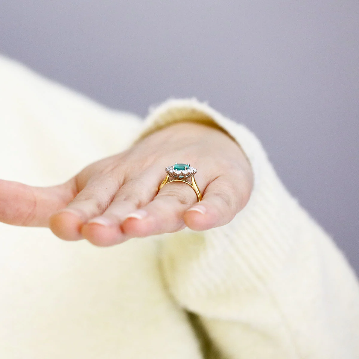 Heirloom Collection 1.96ct Oval Brazilian Emerald and 0.87ct Diamond Cluster Ring | 18K Yellow Gold - Image 8