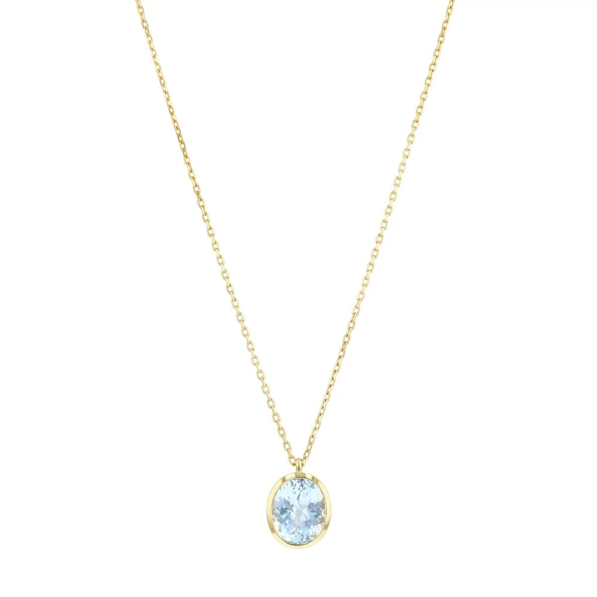 Heirloom Collection 3.85ct Oval Aquamarine Bezel Set Necklace | 9K Yellow Gold - Image 2