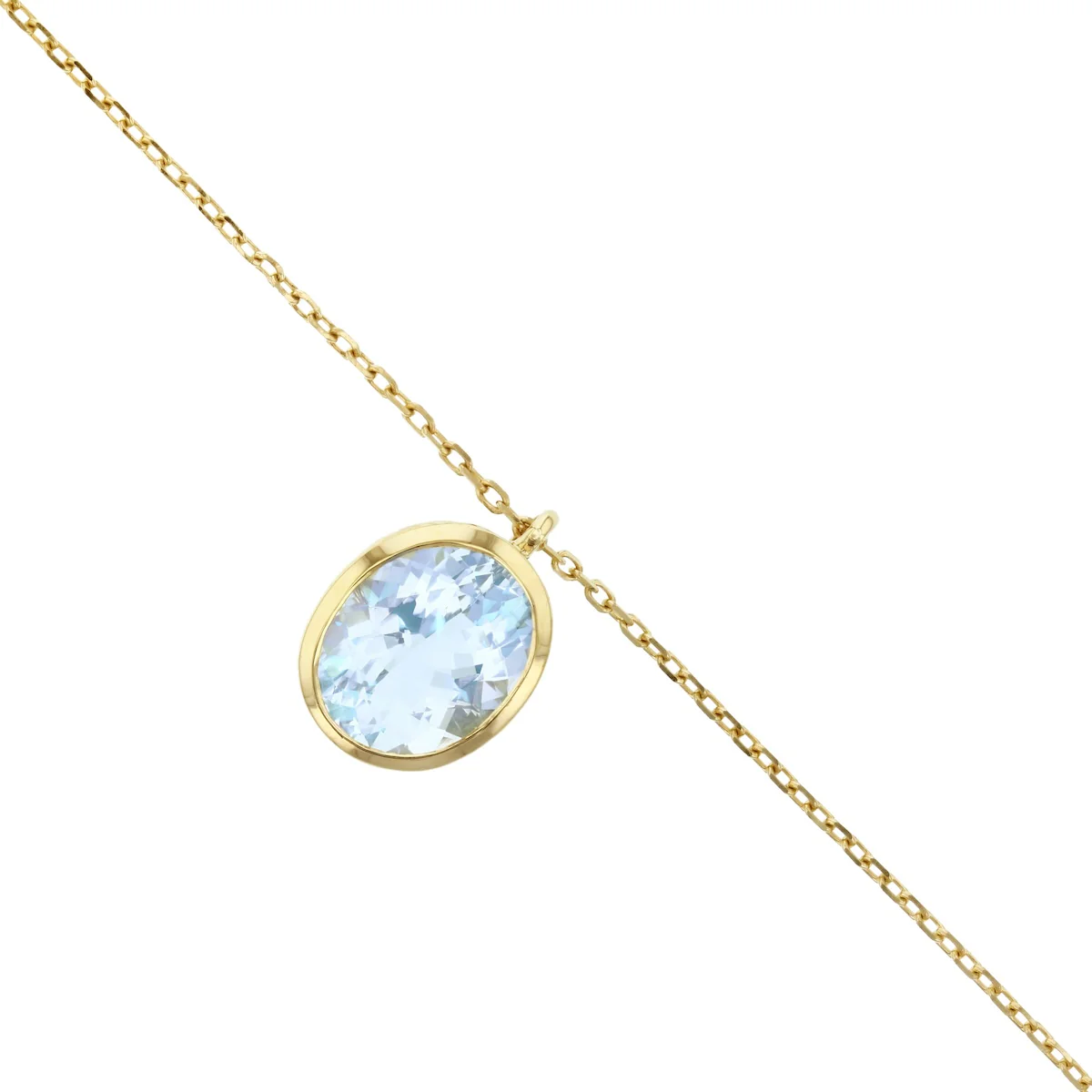 Heirloom Collection 3.85ct Oval Aquamarine Bezel Set Necklace | 9K Yellow Gold - Image 3