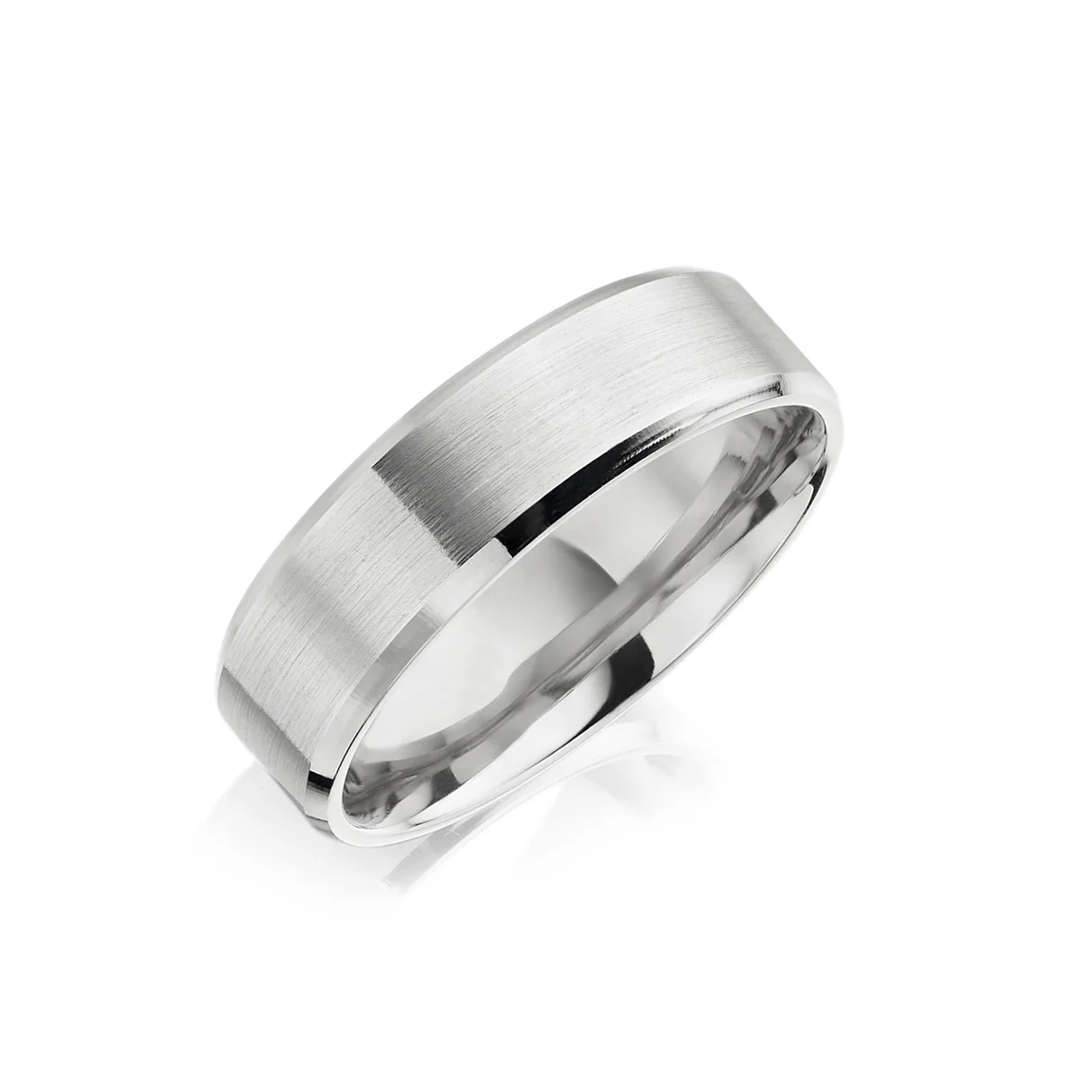 Kyoto Bevelled Edge Mens Wedding Ring |  18K White Gold