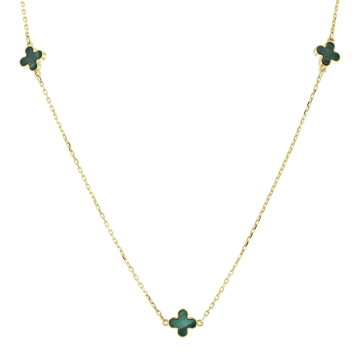 Soleil Collection 16"-17" Malachite Quatrefoil Petal Necklace | 9K Solid Yellow Gold