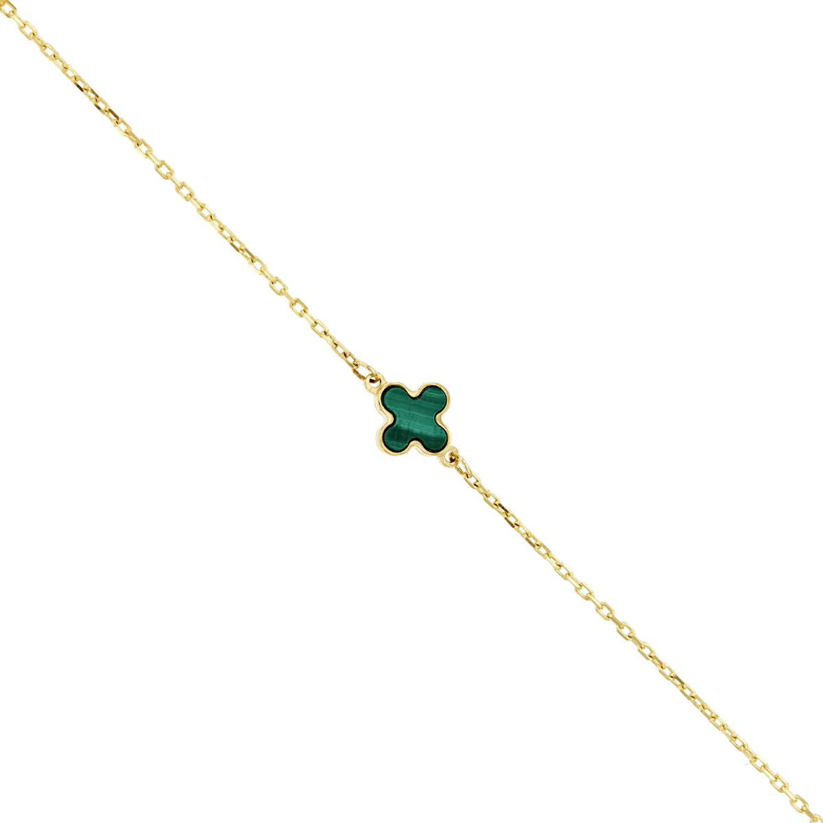 Soleil Collection 16"-17" Malachite Quatrefoil Petal Necklace | 9K Solid Yellow Gold - Image 2