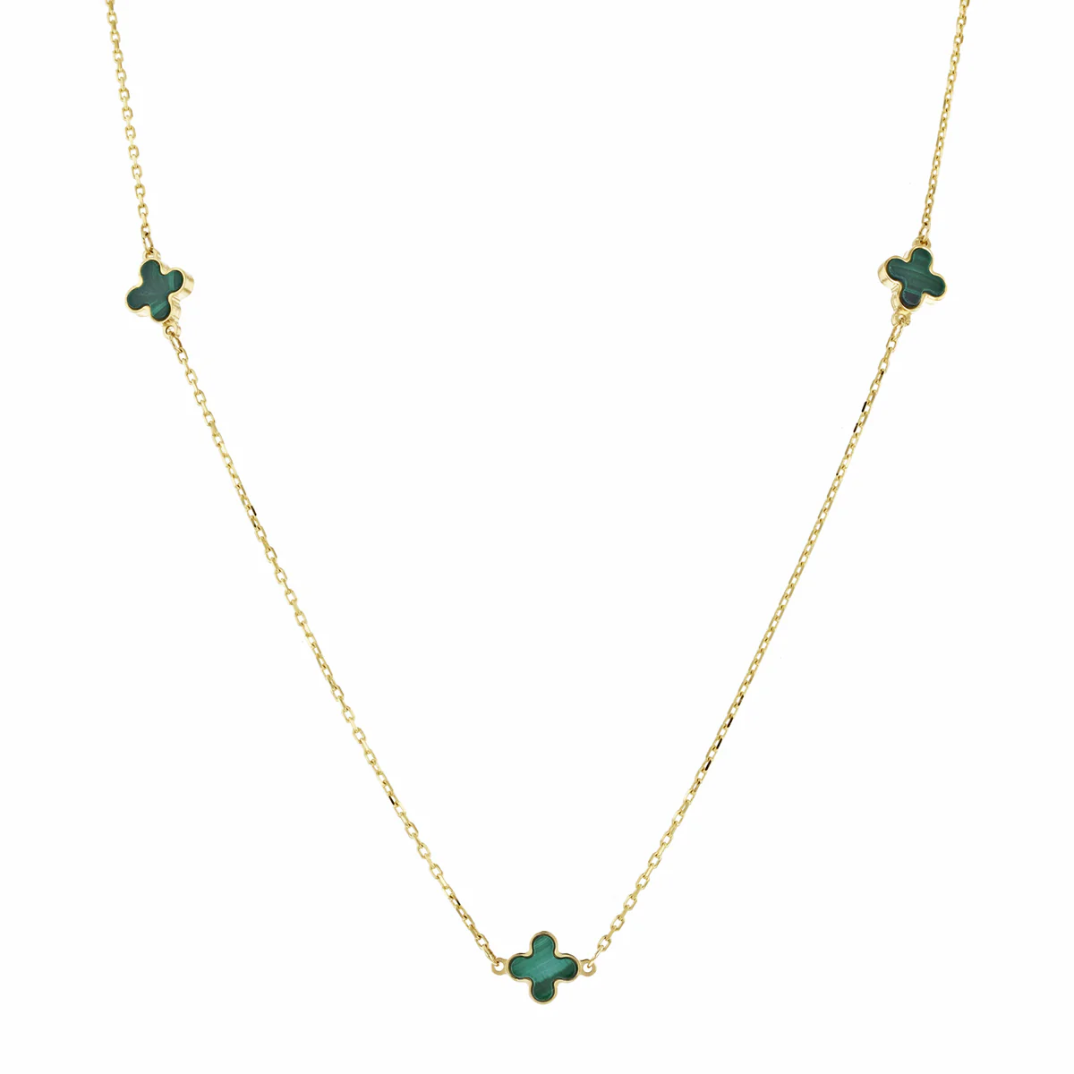 Soleil Collection 16"-17" Malachite Quatrefoil Petal Necklace | 9K Solid Yellow Gold - Image 3
