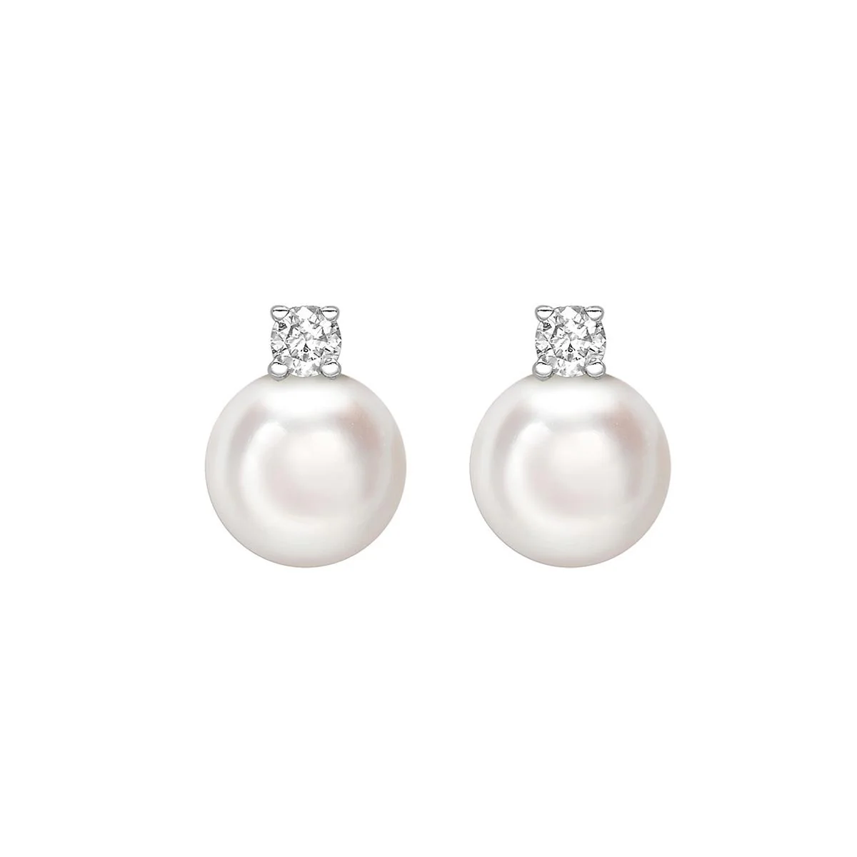 Matt Aminoff Classic Collection Akoya 6x6.5mm Pearl & Diamond Studs | 18K White Gold