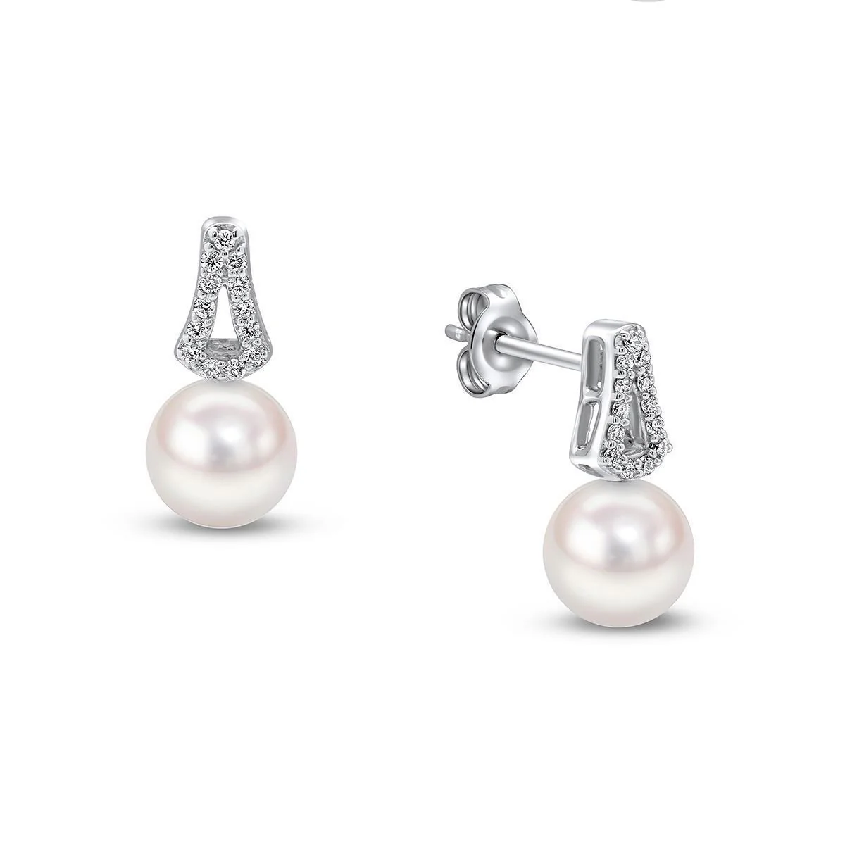 Matt Aminoff Freshwater Pearl and Diamond Stud Earrings | 9K White Gold
