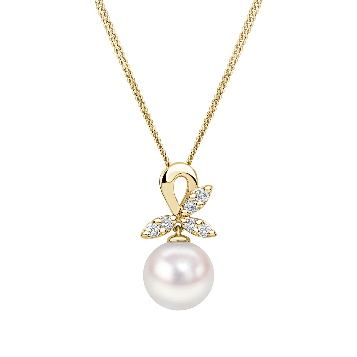 Matt Aminoff Navette Collection 8x8.5MM Akoya Pearl and Diamond Necklace | 18K Yellow Gold