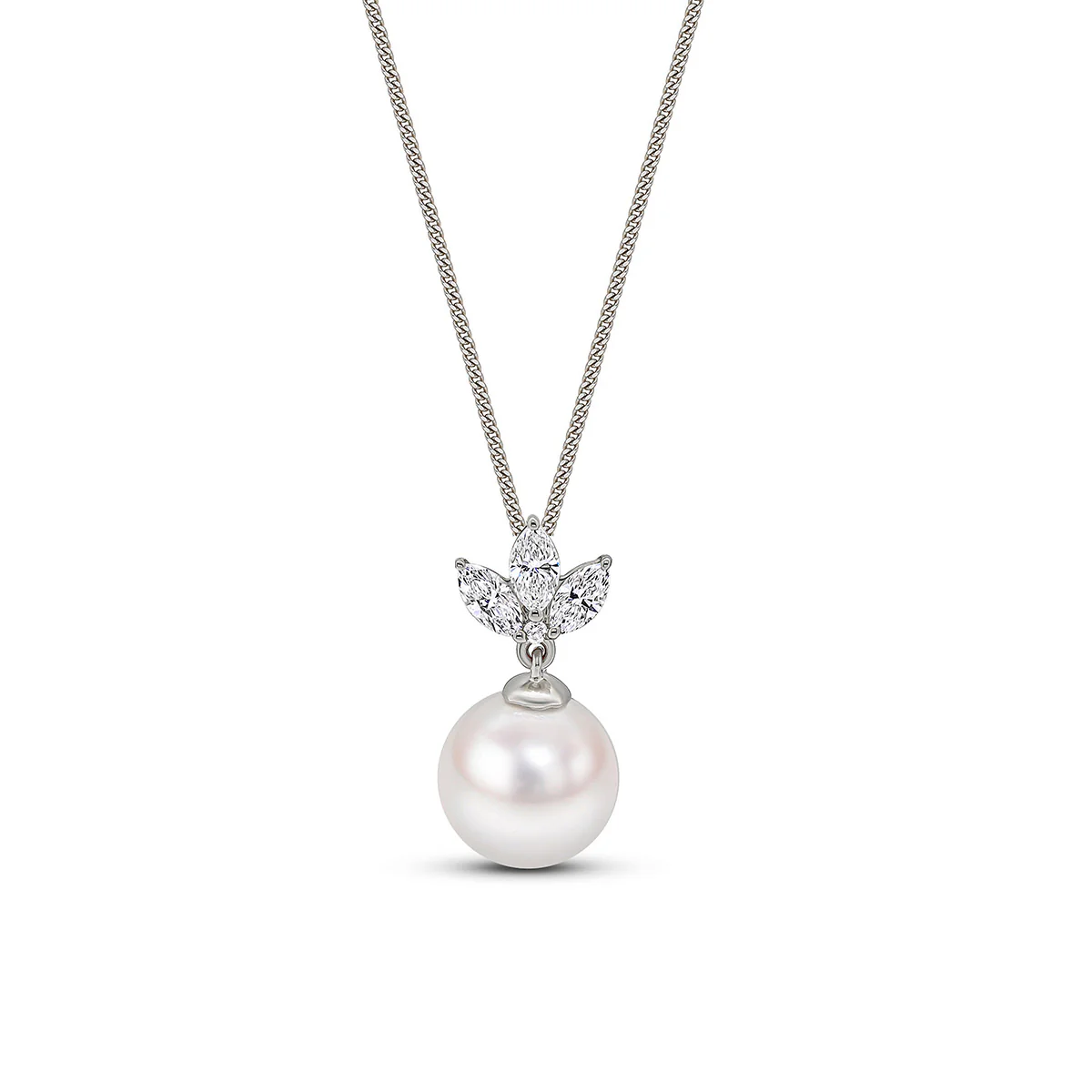 Matt Aminoff Navette Collection Akoya 8x8.5mm Pearl & Diamond Pendant | 18K White Gold