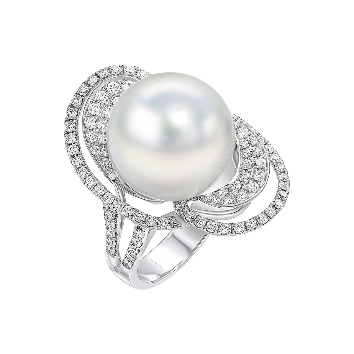 Matt Aminoff South Sea Pearl and Diamond Triple Halo Ring | 18K White Gold