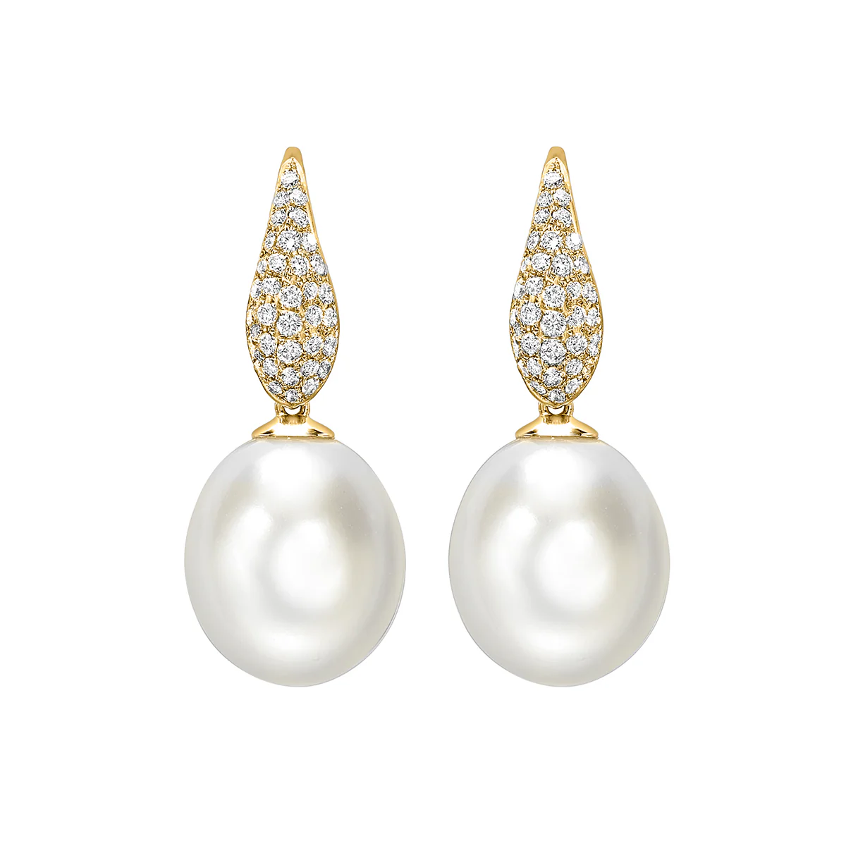 Matt Aminoff South Seas Pearl and Diamond Stud Earrings | 18K Yellow Gold