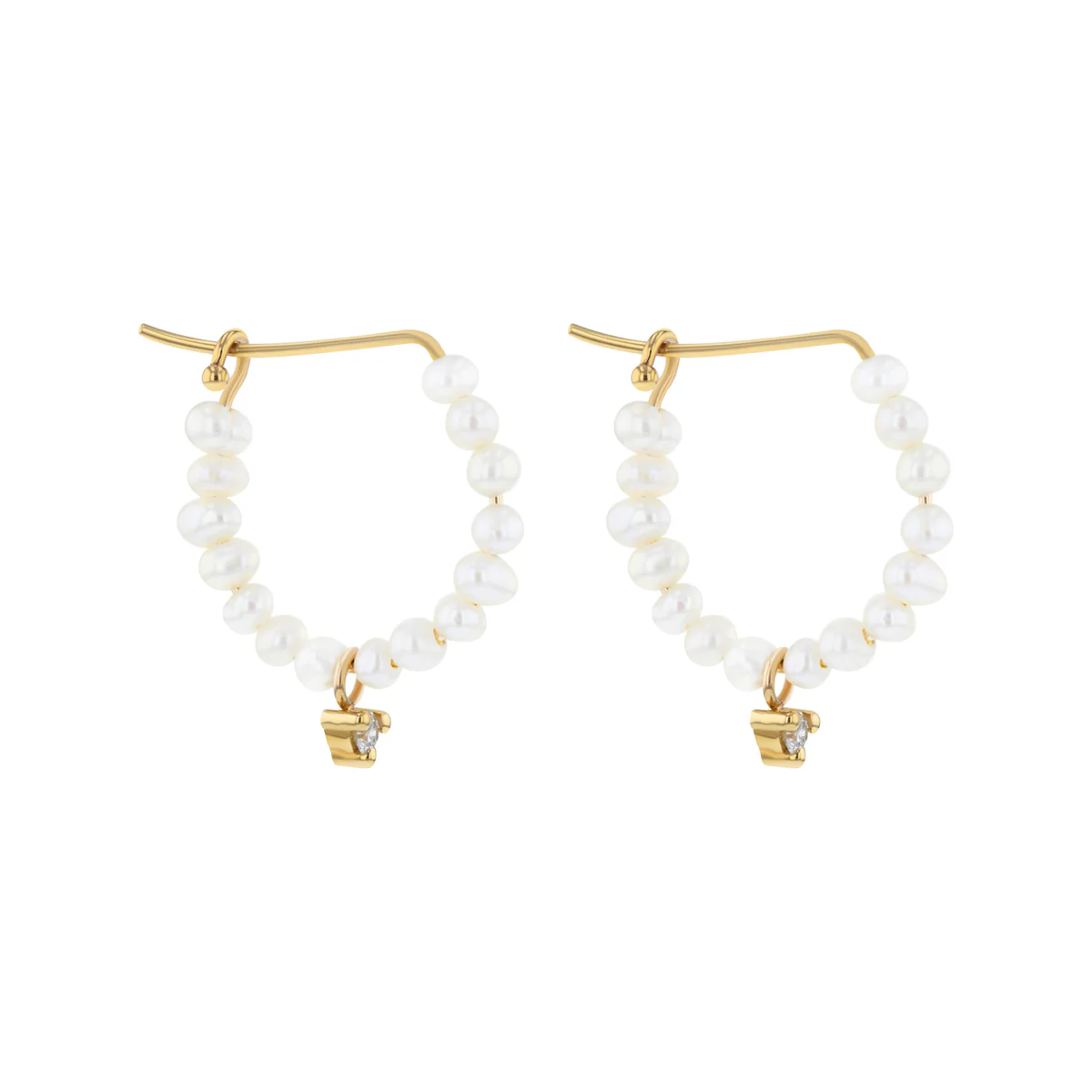 Mizuki Sea of Beauty Collection Dancing Freshwater Pearl & Diamond Hoops | 14K Yellow Gold - Image 3