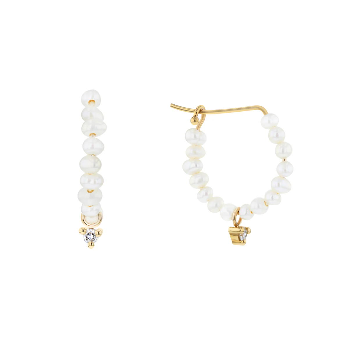 Mizuki Sea of Beauty Collection Dancing Freshwater Pearl & Diamond Hoops | 14K Yellow Gold - Image 4