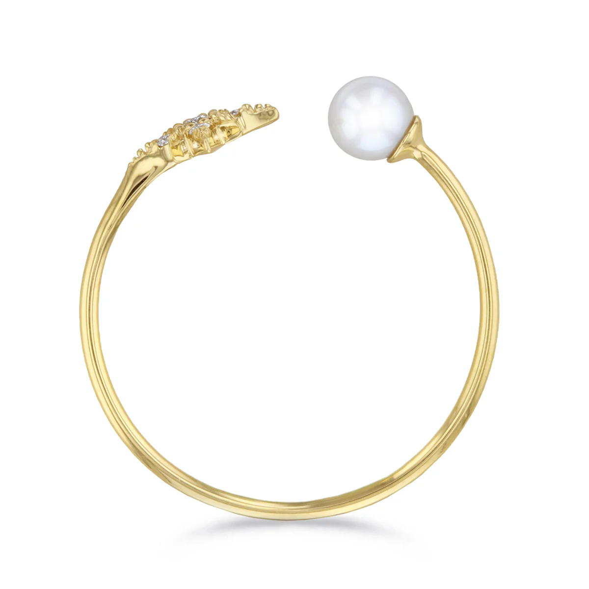 Mizuki Sea of Beauty Collection Diamond Star & Freshwater Pearl Open Ring | 14K Yellow Gold - Image 5