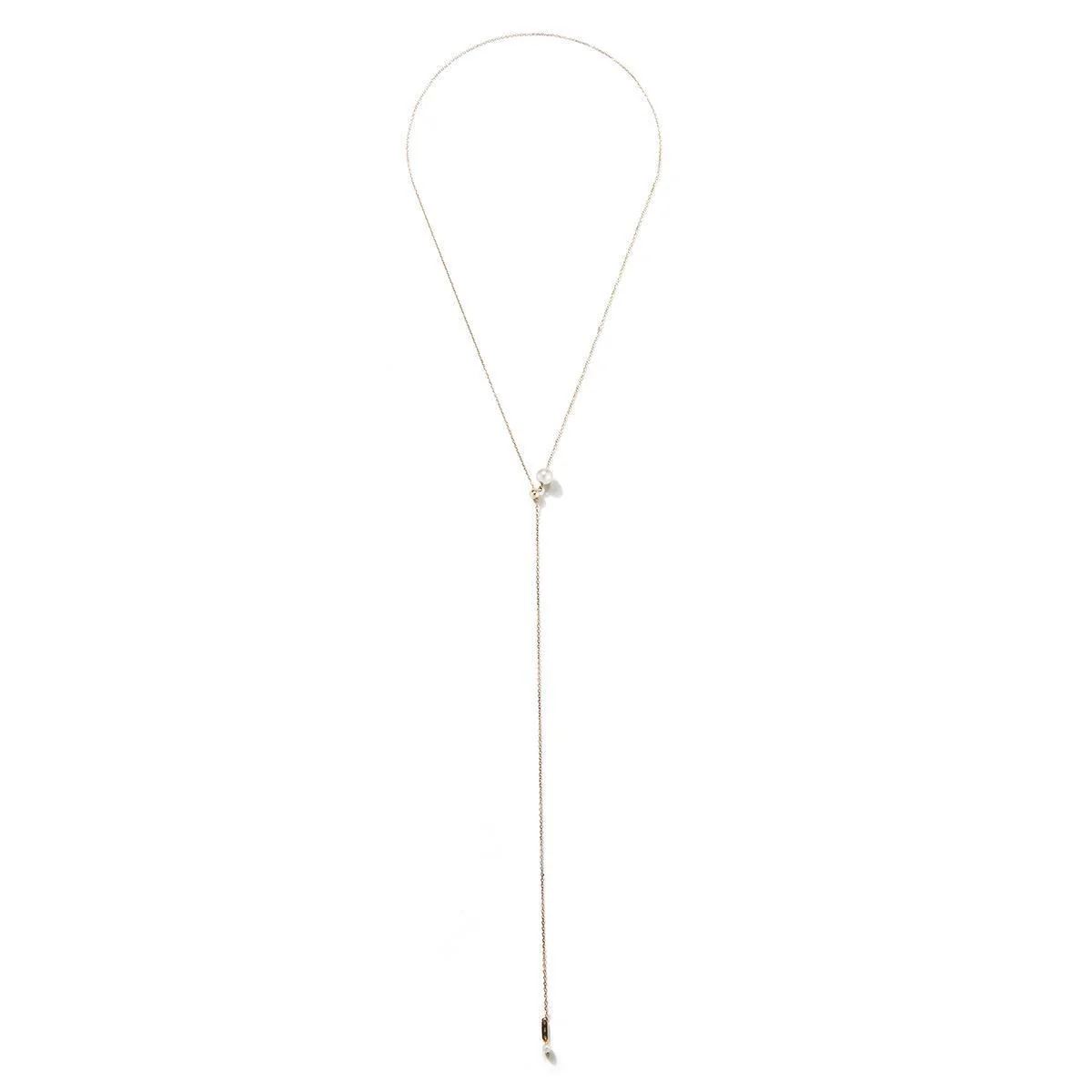 Mizuki Sea of Beauty Collection Single Pearl Adjustable Lariat Necklace | 14K Yellow Gold