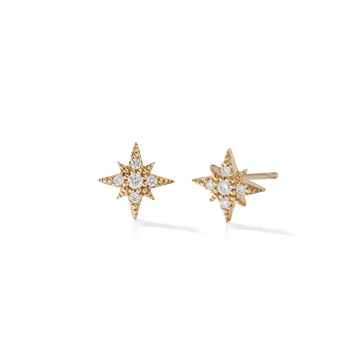 Mizuki Sea of Beauty Collection Small Diamond Star Stud Earrings | 14K Yellow Gold - Image 2