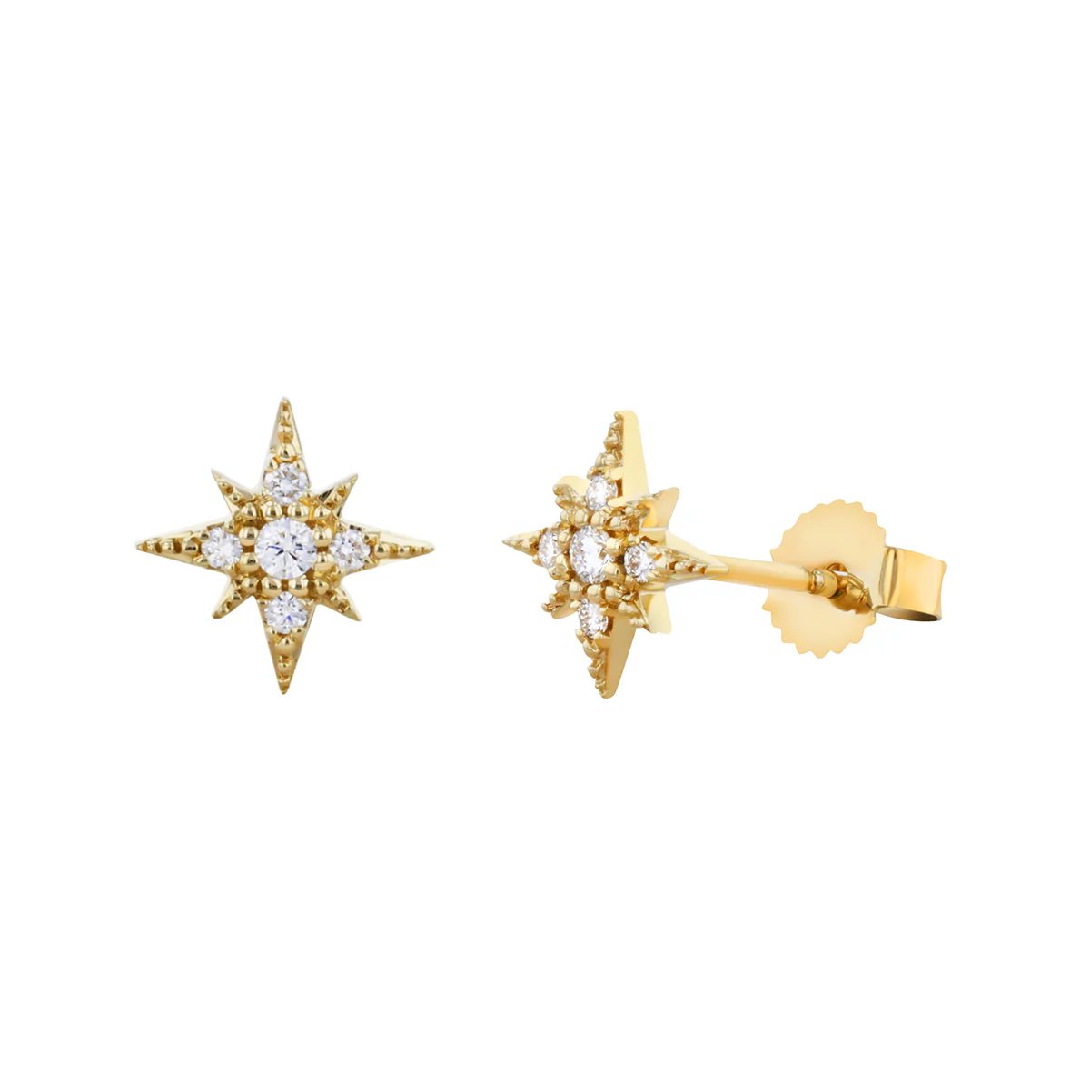 Mizuki Sea of Beauty Collection Small Diamond Star Stud Earrings | 14K Yellow Gold - Image 4