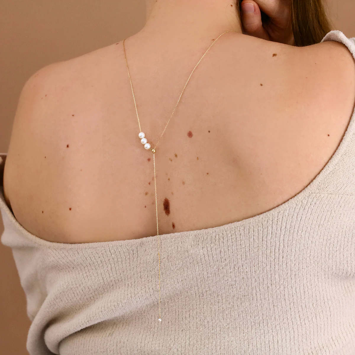 Mizuki Sea of Beauty Collection Three Akoya Pearl  Lariat | 14K Yellow Gold - Image 5