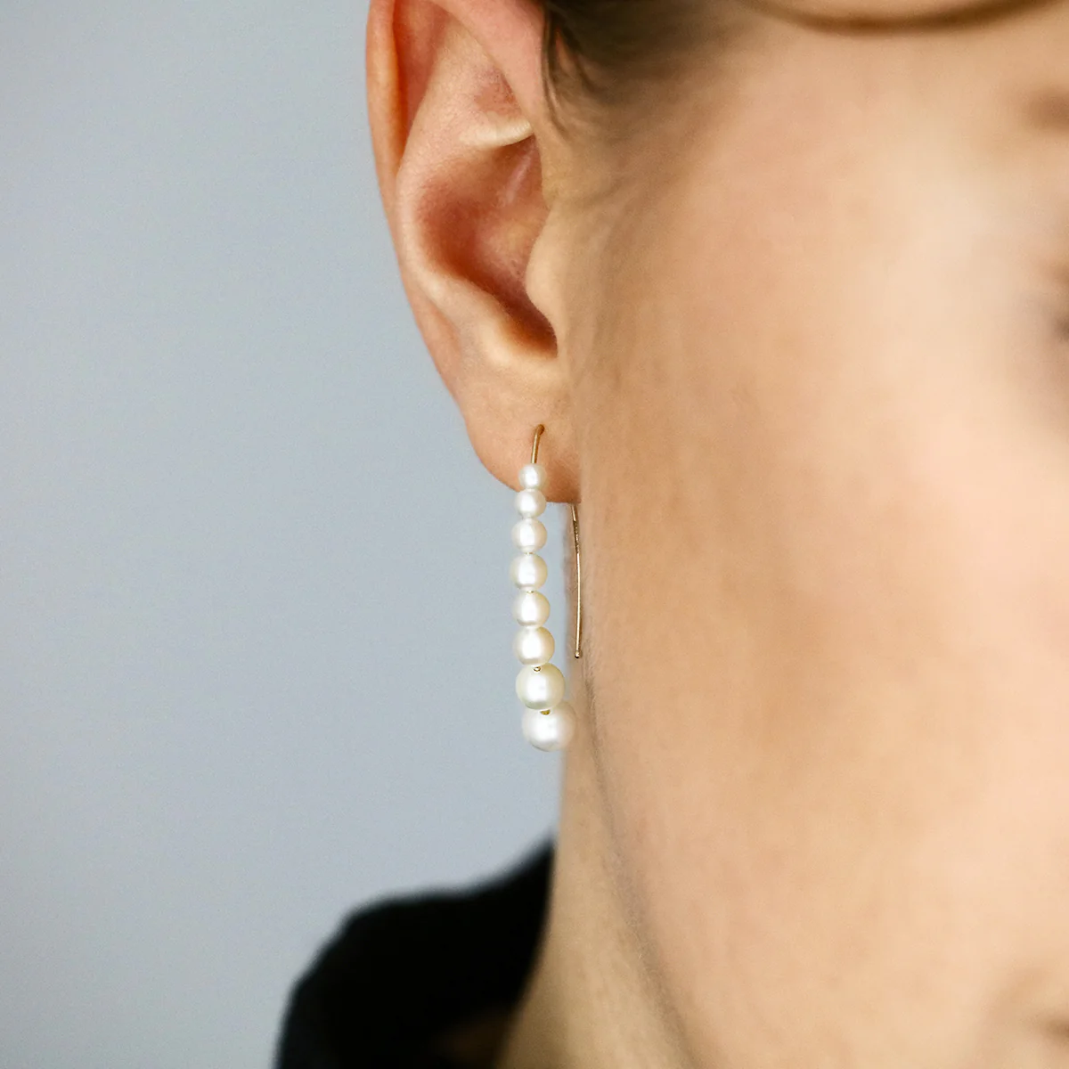 Mizuki Sea of Beauty Short Cascading Pearl Marquis Hoops | 14K Yellow Gold - Image 3