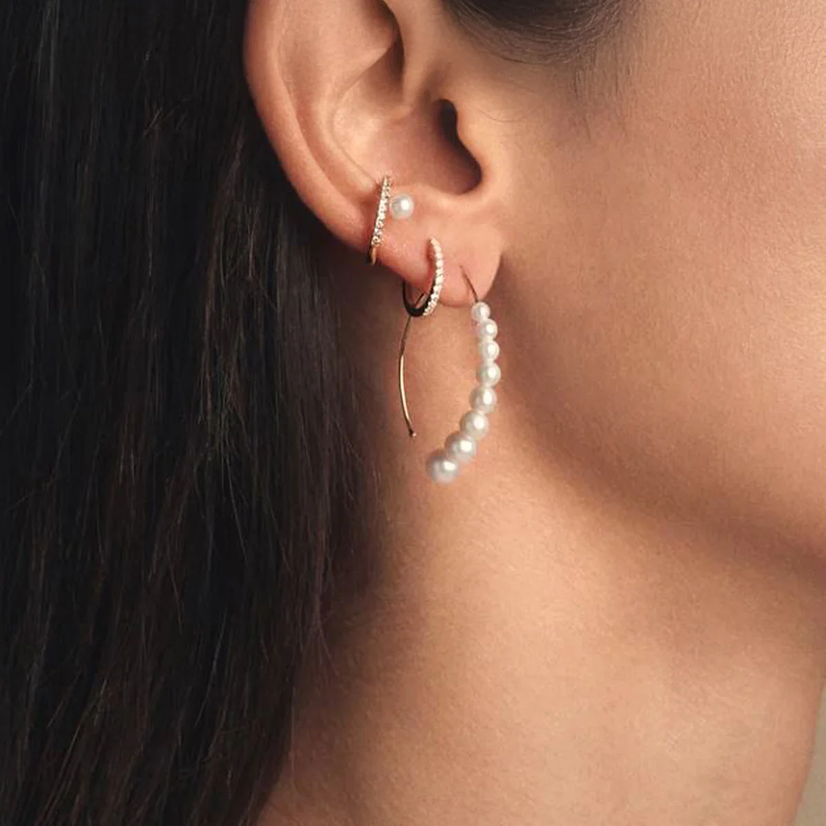 Mizuki Sea of Beauty Short Cascading Pearl Marquis Hoops | 14K Yellow Gold - Image 5