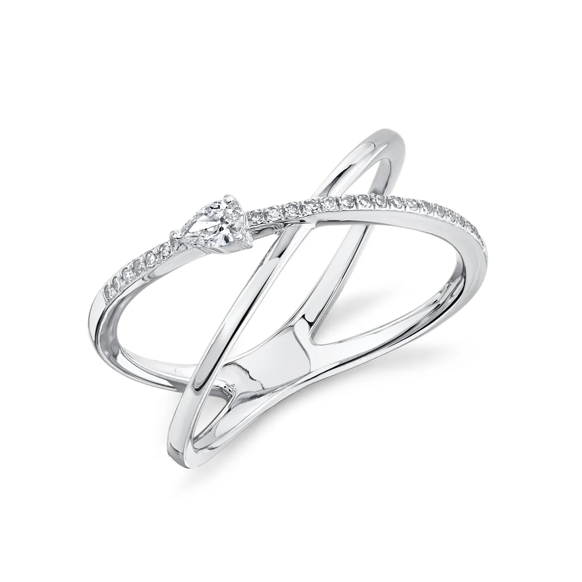 Everyday Diamonds Collection Pear Cut Diamond Crossover Ring | 14K White Gold