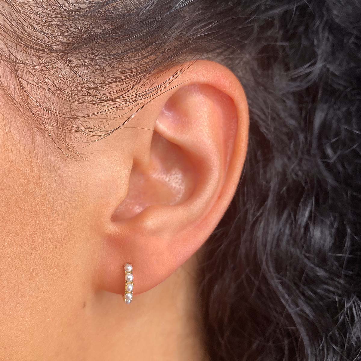 New York Collection Pearl Huggie Earrings | 14K Yellow Gold - Image 4