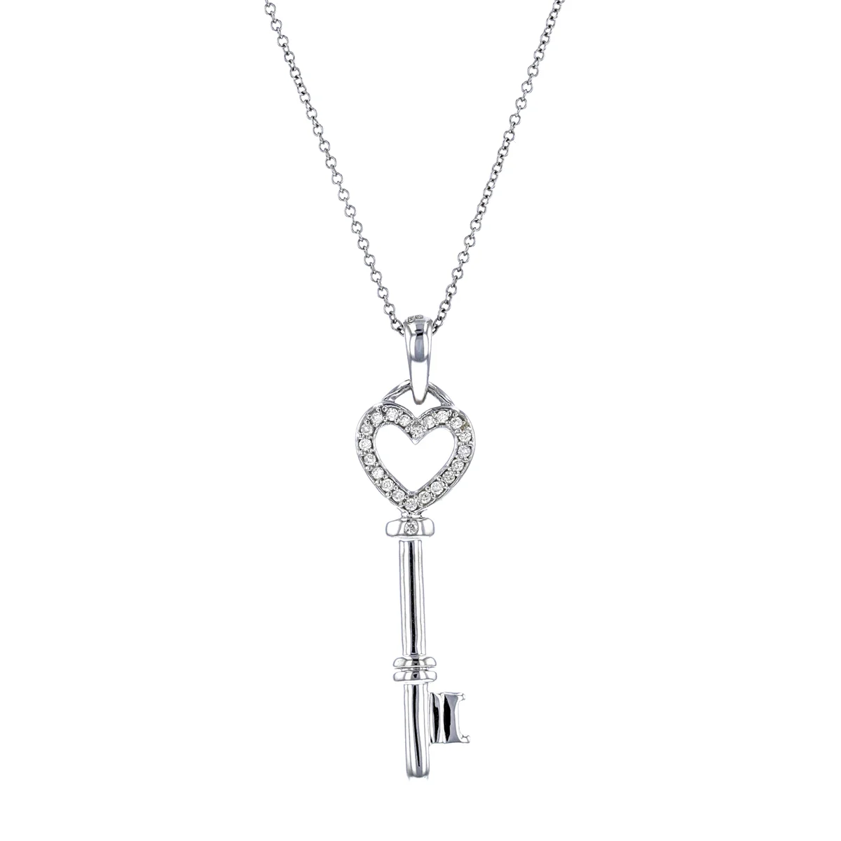 Open Heart Diamond Key Pendant | 9K White Gold