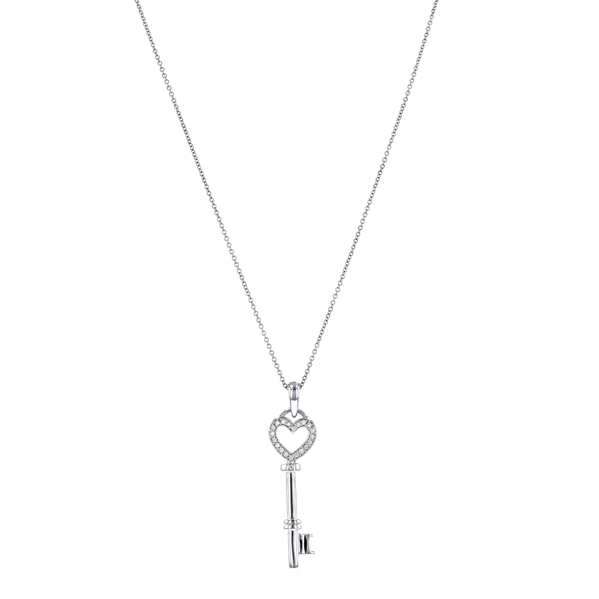 Open Heart Diamond Key Pendant | 9K White Gold - Image 2